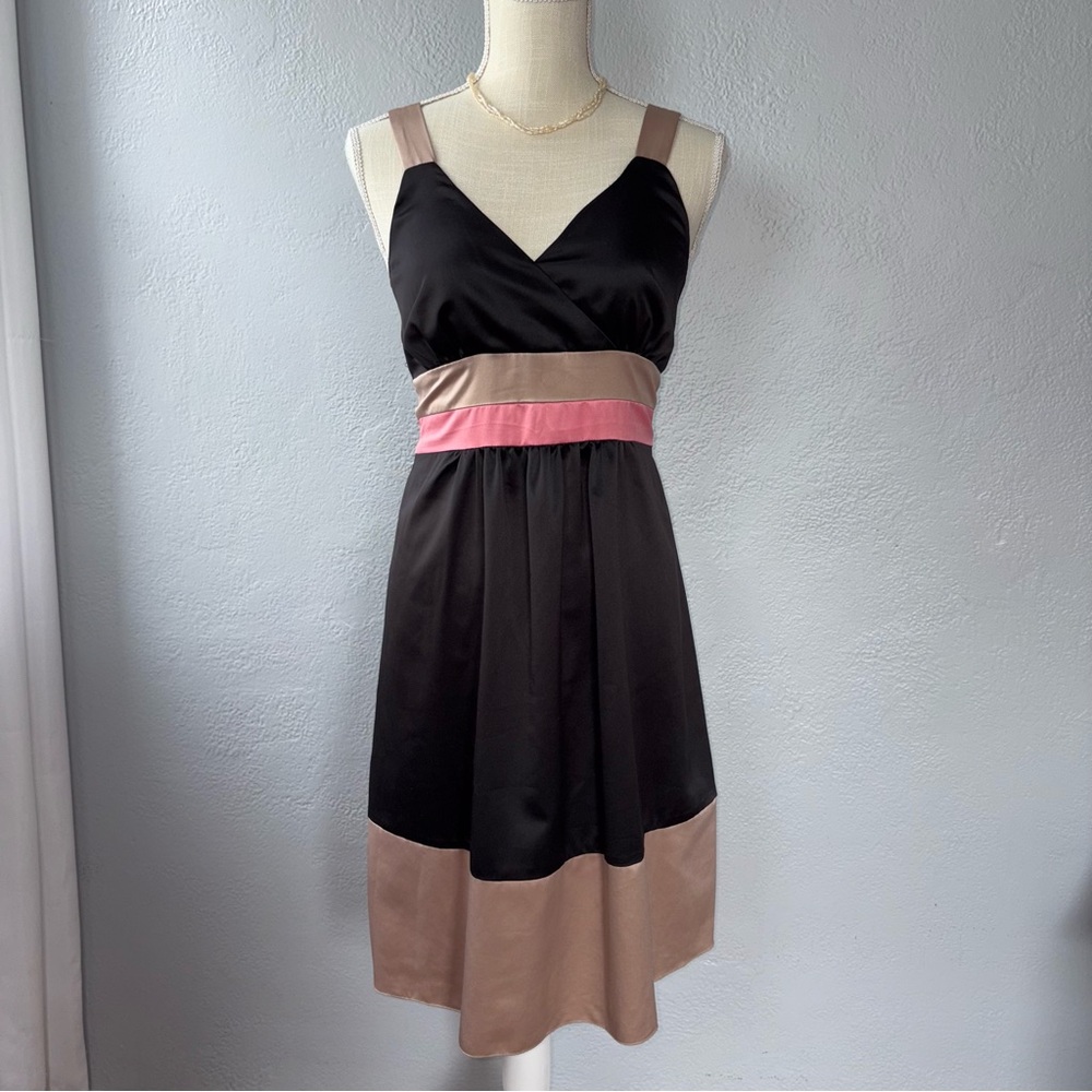 Apostrophe Y2K  Black, Taupe & Pink Colorblock Midi Dress
